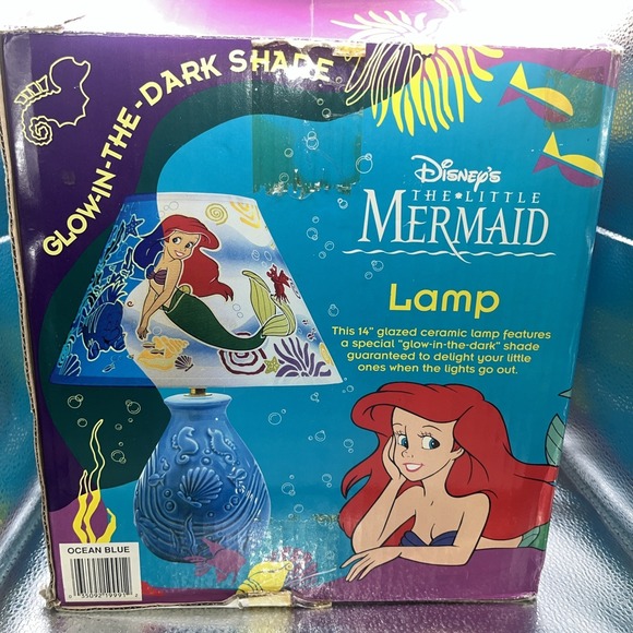 Disney Other - Little Mermaid Lamp With Glow in the Dark Shade, Violet Base - Rare Vintage